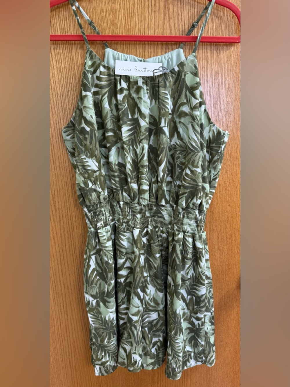 Stitch Fix Nina Britton Green Tropical Print Smocked Waist Dress Size Medium NWT
